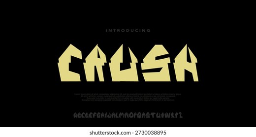 Crush font, A bold poster display font with sharp angular shapes. Perfect for posters, headlines, branding, and striking visuals.vector illustrations 
