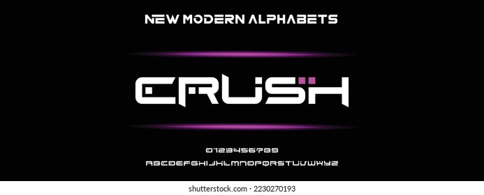 CRUSH Modern Bold Font. Regular Italic Number Typography urban style alphabet fonts for fashion, sport, technology, digital, movie, logo design, vector illustration