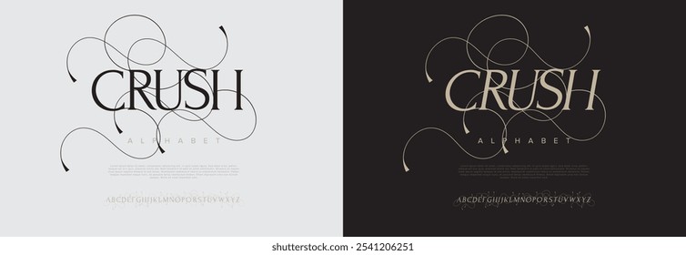 Crush tipografia beleza moda elegante minimalista serif italic fontes decorativo casamento vintage retro logos. Logotipo de fonte de luxo mínimo alfabeto. Ilustração vetorial