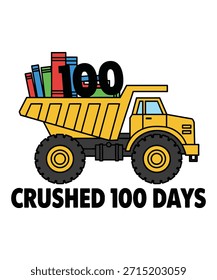 Triturado 100 días de construcción del Diseño gráfico de Vector del camión volquete. 