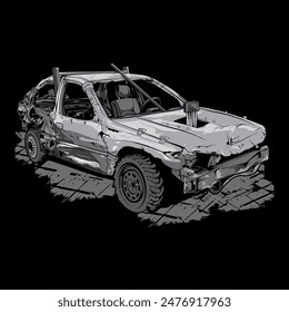 Crushed Broken Car Vector Illustration