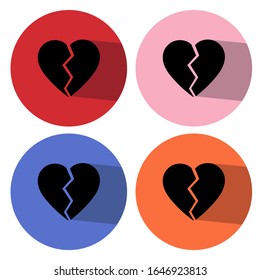 Crushed heart. Flat stylized broken heart with long shadow