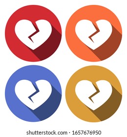 Crushed heart. Flat stylized object with long shadow