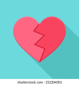 Crushed heart. Flat stylized object with long shadow