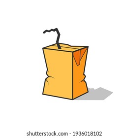 Crushed orange little drink box. Isolated on a white background