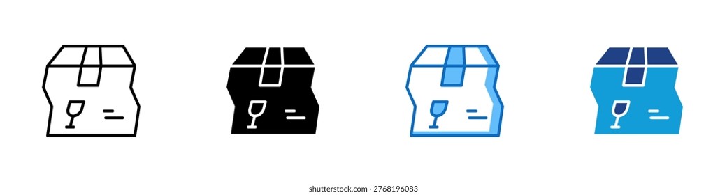 Crushed Package Multiple Style Icon Design Vector - Damaged box with fragile mark representing shipping damage, mishandling, and delivery failure