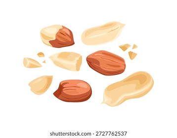 Esmagado amontoado de amendoim isolado em fundo branco. Ilustração plana em desenho animado de vetor. Ícone de amendoim torrado amassado