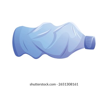 Crushed plastic bottle, colorful cartoon isolated vector of waste object. Perfect for recycling, pollution, eco-friendly, zero waste, or environmental awareness design projects.