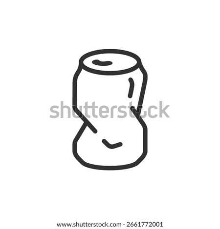Crushed soda can, linear icon. Recycling, waste, or post-consumption packaging. Line with editable stroke.