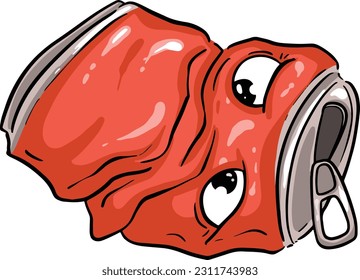Crushed Soda Cola Steel Can Cartoon Illustration in Vector Used to Recycle or as Rubbish Thrown Away