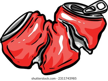 Crushed Soda Cola Steel Can Cartoon Illustration in Vector Used to Recycle or as Rubbish Thrown Away