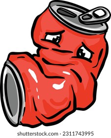 Crushed Soda Cola Steel Can Cartoon Illustration in Vector Used to Recycle or as Rubbish Thrown Away