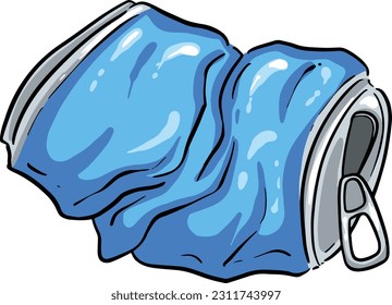 Crushed Soda Cola Steel Can Cartoon Illustration in Vector Used to Recycle or as Rubbish Thrown Away