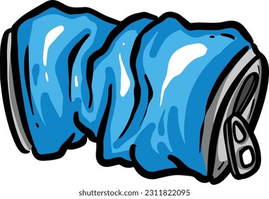 Crushed Soda Cola Steel Can Cartoon Illustration in Vector Used to Recycle or as Rubbish Thrown Away