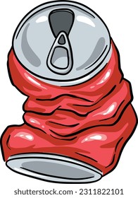 Crushed Soda Cola Steel Can Cartoon Illustration in Vector Used to Recycle or as Rubbish Thrown Away