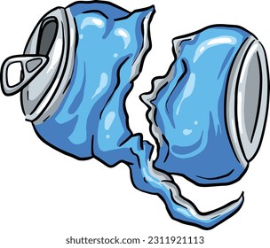 Crushed Soda Cola Steel Can Cartoon Illustration in Vector Used to Recycle or as Rubbish Thrown Away