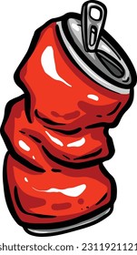 Crushed Soda Cola Steel Can Cartoon Illustration in Vector Used to Recycle or as Rubbish Thrown Away