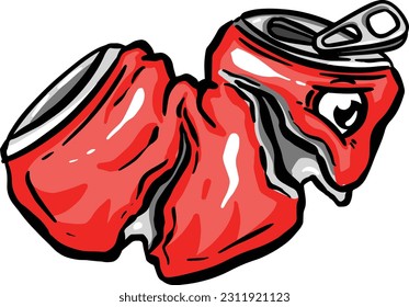 Crushed Soda Cola Steel Can Cartoon Illustration in Vector Used to Recycle or as Rubbish Thrown Away