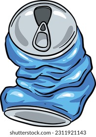 Crushed Soda Cola Steel Can Cartoon Illustration in Vector Used to Recycle or as Rubbish Thrown Away