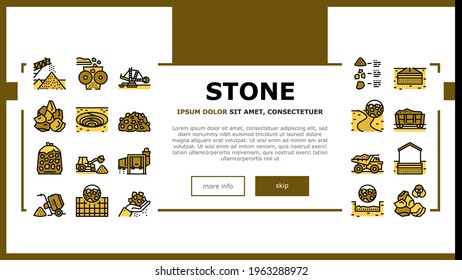 Crushed Stone Mining Landing Web Page Header Banner Template Vector. Heavy Machinery And Excavator, Dump Truck And Railway Carriage, Stone Mine Equipment Illustration