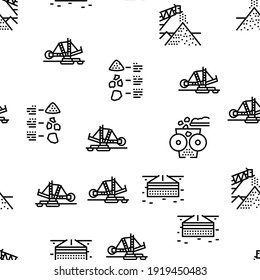 Crushed Stone Mining Vector Seamless Pattern Thin Line Illustration