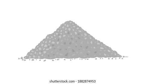Crushed stone pile. Angular rock. Gray gravel triangular heap. Material used by construction. Vector illustration.