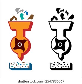 Crusher Icon, Solid Item Crusher Equipment, Used To Reduce Large Siz Item Into Smaller Pieces Vector Art Illustration