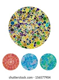 Crushing abstract circle biology pattern. Micro round logo element. Colorful precious stone icons set. You can use in fine jewelry, textiles, posters background, biotechnology and medical industries