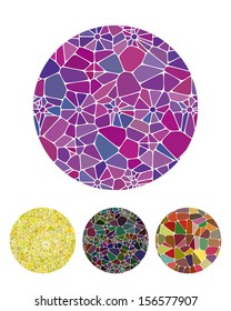 Crushing abstract circle biology pattern. Micro round logo element. Colorful precious stone icons set. You can use in fine jewelry, textiles, posters background, biotechnology and medical industries