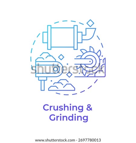 Crushing and grinding blue gradient concept icon. Reduces the size of ore. Stage of metallurgical process. Metallurgy. Round shape line illustration. Abstract idea. Graphic design. Easy to use in