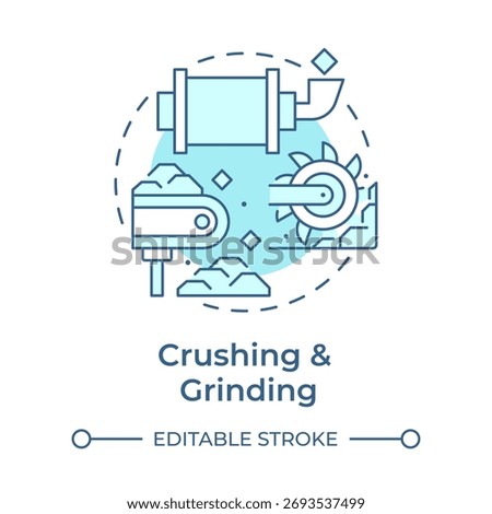 Crushing and grinding soft blue concept icon. Reduces the size of ore. Stage of metallurgical process. Metallurgy. Round shape line illustration. Abstract idea. Graphic design. Easy to use in