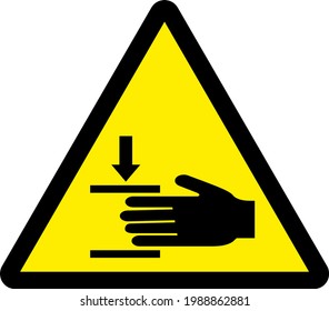 Crushing hazard warning sign. Black on yellow triangle background. Safety signs and symbols.