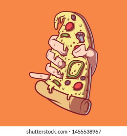 Crushing pizza slice vector illustration. Fast food, diet, advertising design concept