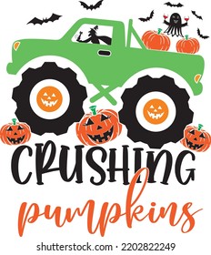 Crushing Pumpkins, Halloween Monster Truck, Vector Illustration File