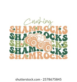 Crushing Shamrocks St. Patrick's Day Theme Design Decorated Small Monster Truck and Shamrocks