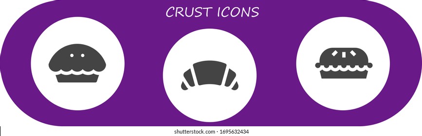 crust icon set. 3 filled crust icons.  Simple modern icons such as: Pie, Croissant