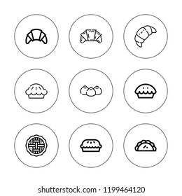 Crust icon set. collection of 9 outline crust icons with croissant, pastry icons. editable icons.
