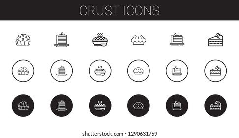 crust icons set. Collection of crust with pie, cake slice, piece of cake. Editable and scalable crust icons.