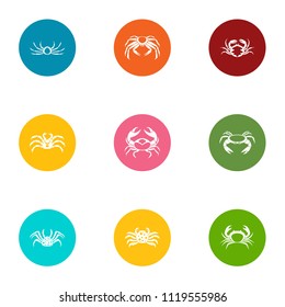 Crustacean icons set. Flat set of 9 crustacean vector icons for web isolated on white background