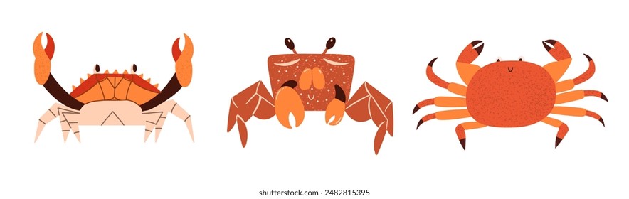 Crustacean sea animals collection. Cartoon hand drawn crayfish set. Elements for children's or adult menus, restaurants, shops. Vector illustration