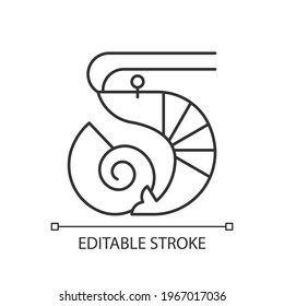 Crustaceans and molluscs linear icon. Fresh food. Intolerance for prawn. Common allergen. Thin line customizable illustration. Contour symbol. Vector isolated outline drawing. Editable stroke