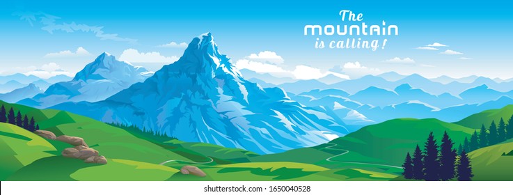 Crusty ice surface of the mountains with beautiful meadows and ranges of hills