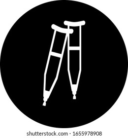 Crutch in black circle icon. Axillary crutch icon. Medical tool for people with disabilities and help after injury. Sign for web page, mobile app, button, logo. Crutches Editable icon