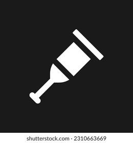 Crutch dark mode glyph ui icon. Orthopedic device. Injured leg support. User interface design. White silhouette symbol on black space. Solid pictogram for web, mobile. Vector isolated illustration