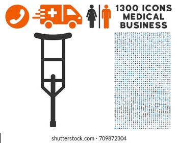 Crutch gray vector icon with 1300 medicine commercial icons. Collection style is flat bicolor light blue and gray pictograms.