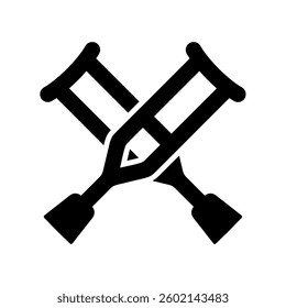 Crutch icon. Attribute of treatment or fracture. Symbol of injury or risk, danger or illness. Support for a disabled or sick person.
