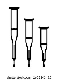 Crutch icon. Attribute of treatment or fracture. Symbol of injury or risk, danger or illness. Support for a disabled or sick person.