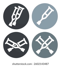 Crutch icon. Attribute of treatment or fracture. Symbol of injury or risk, danger or illness. Support for a disabled or sick person.