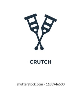 Crutch icon. Black filled vector illustration. Crutch symbol on white background. Can be used in web and mobile.