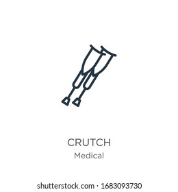 Crutch icon. Thin linear crutch outline icon isolated on white background from medical collection. Line vector sign, symbol for web and mobile